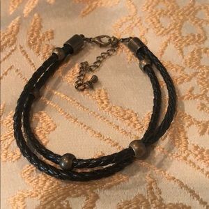 Adjustable leather and rustic gold bracelet